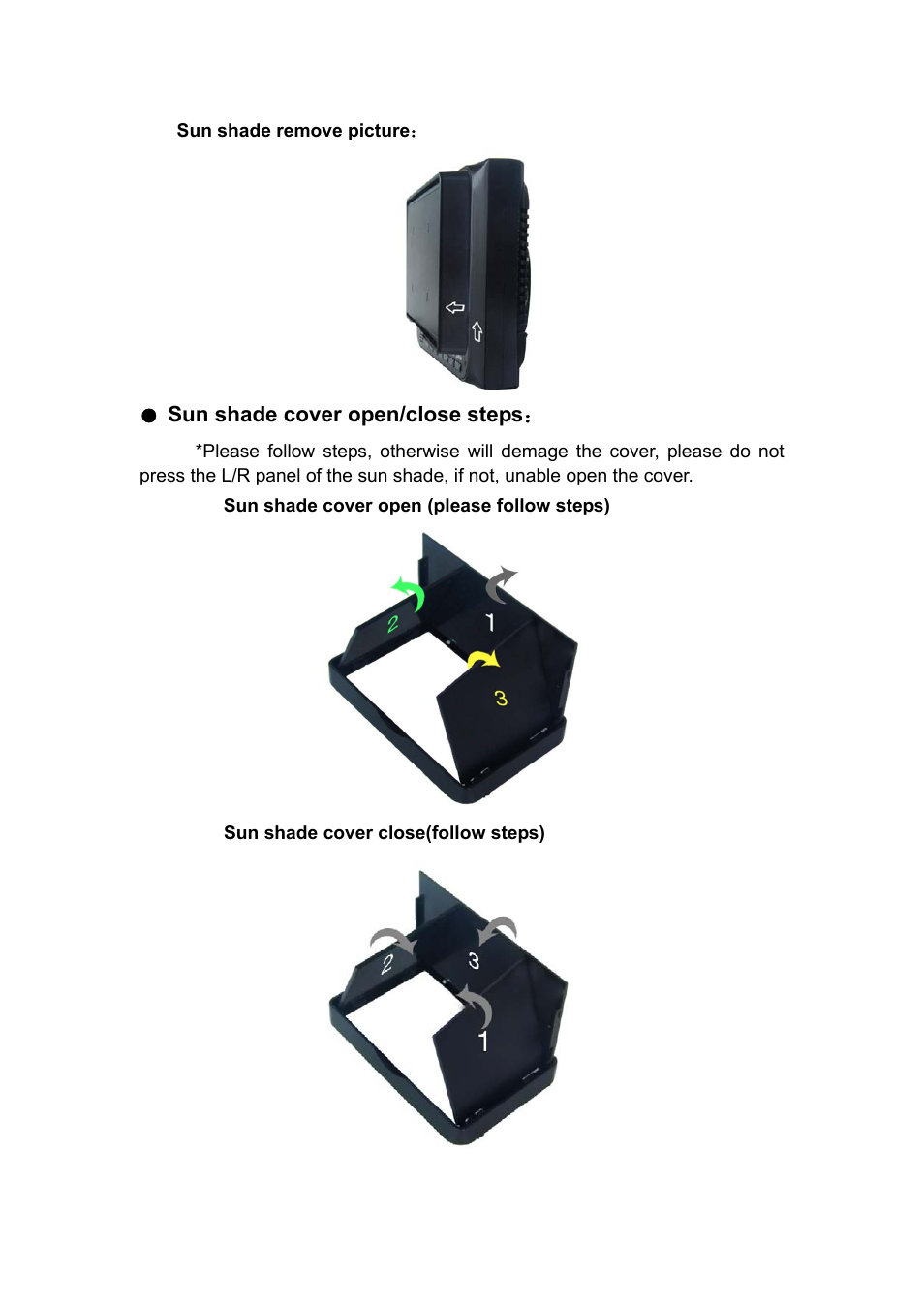 Sun shade cover open/close steps | Feelworld FW56D/O User Manual | Page 9 / 17