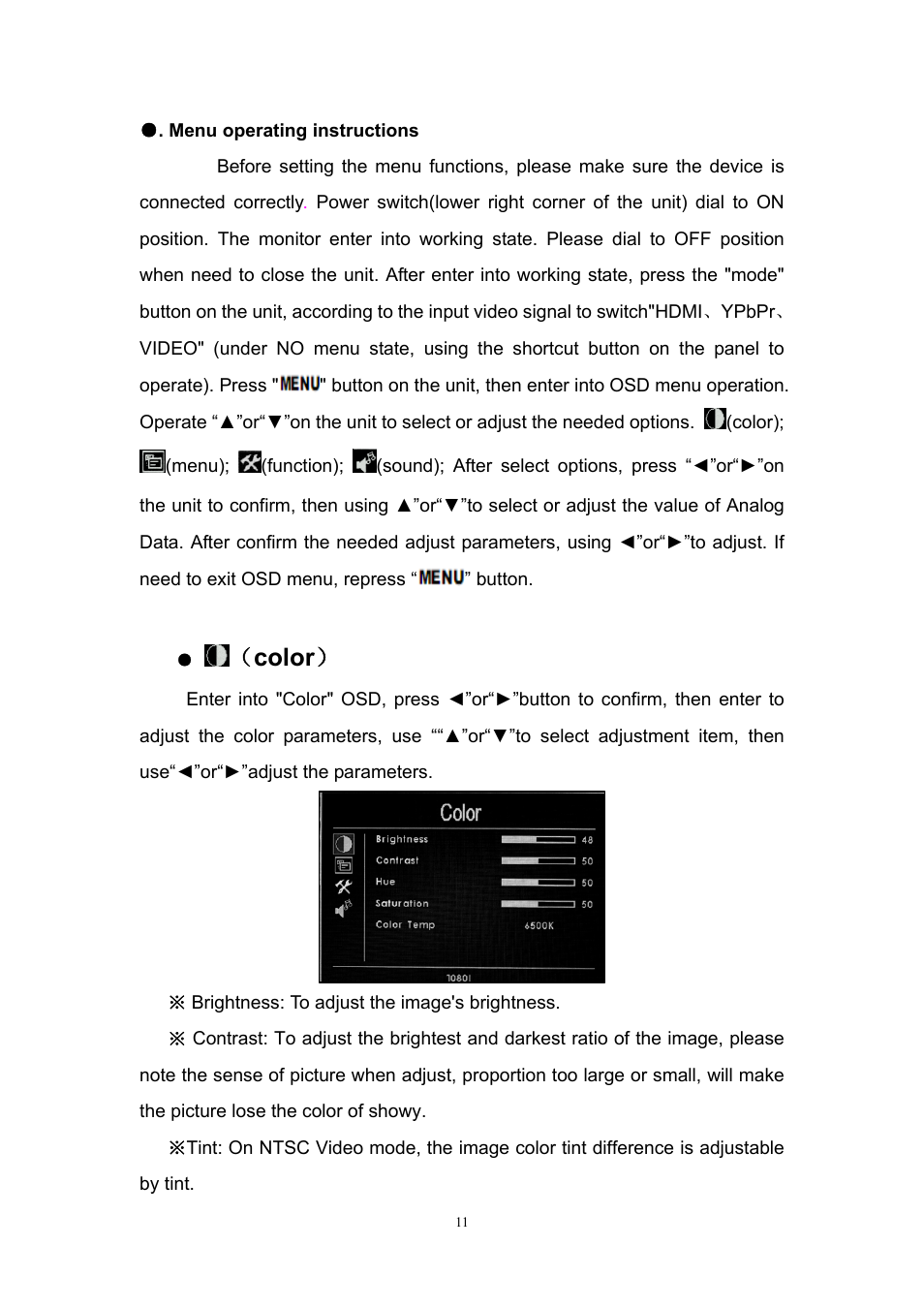 Color | Feelworld FW7D/O User Manual | Page 11 / 17