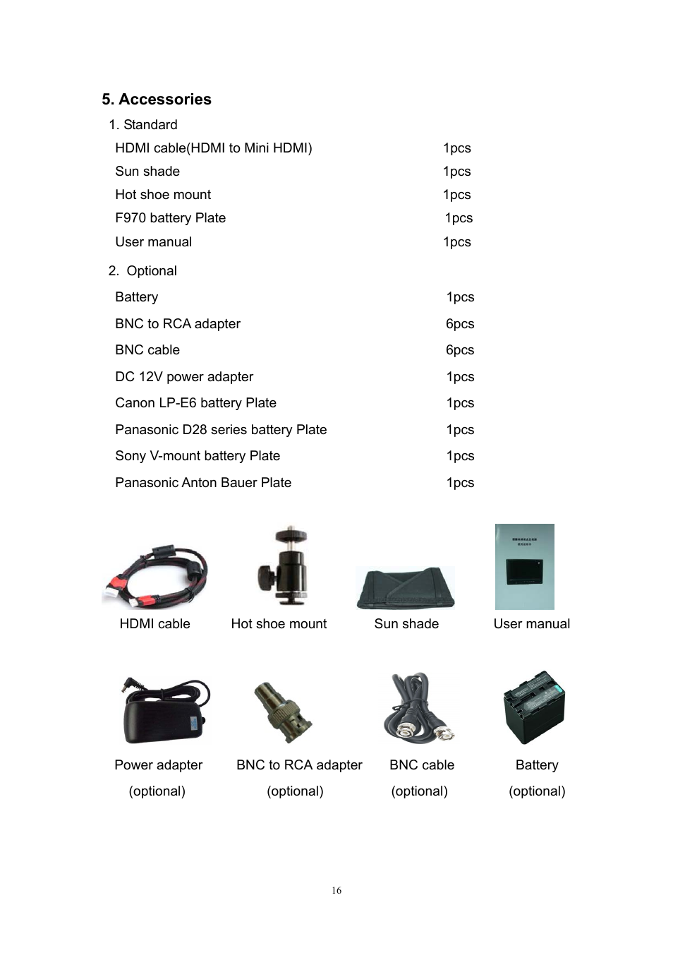 Accessories | Feelworld FW7D/O User Manual | Page 16 / 17