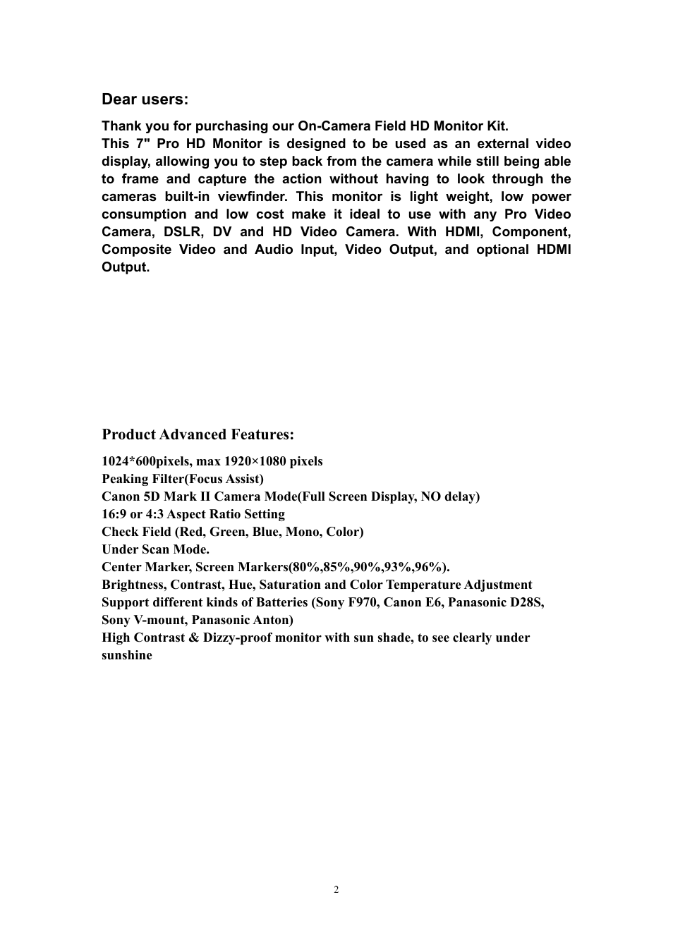 Feelworld FW7D/O User Manual | Page 2 / 17