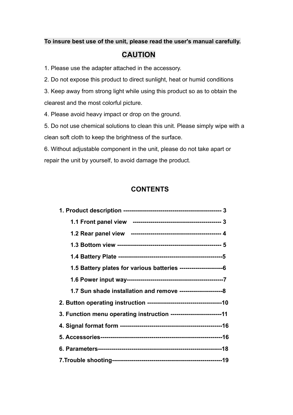 Caution | Feelworld FW7DII/O User Manual | Page 3 / 21