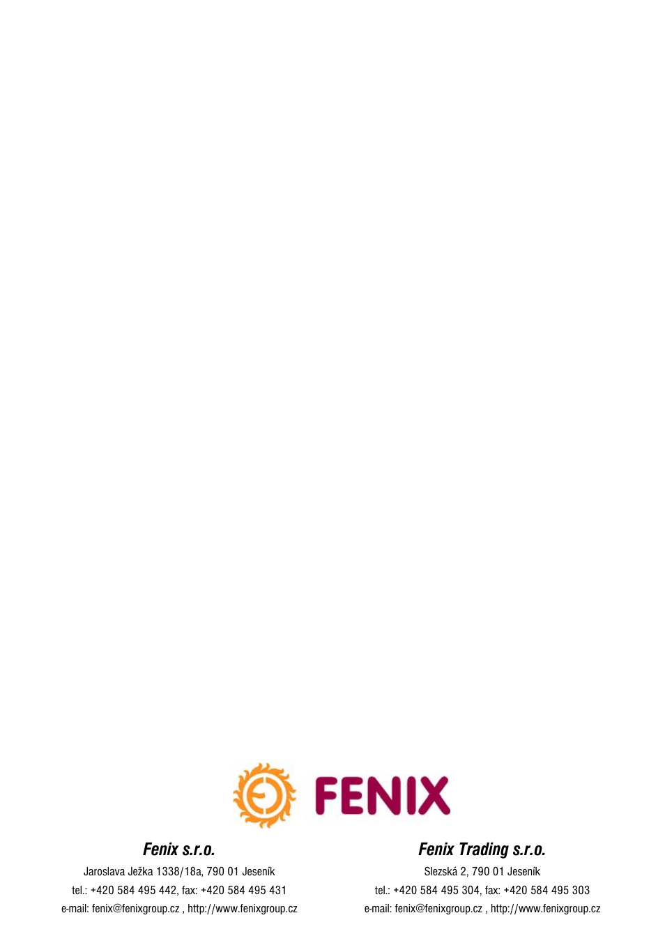 Fenix s.r.o, Fenix trading s.r.o | Fenix ECOSUN G User Manual | Page 16 / 16