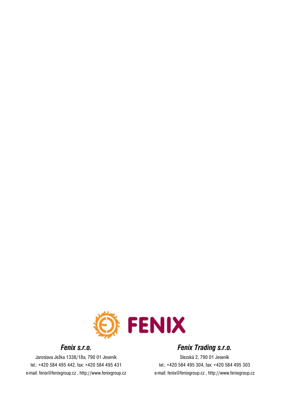 Fenix s.r.o, Fenix trading s.r.o | Fenix ECOSUN E User Manual | Page 12 / 12
