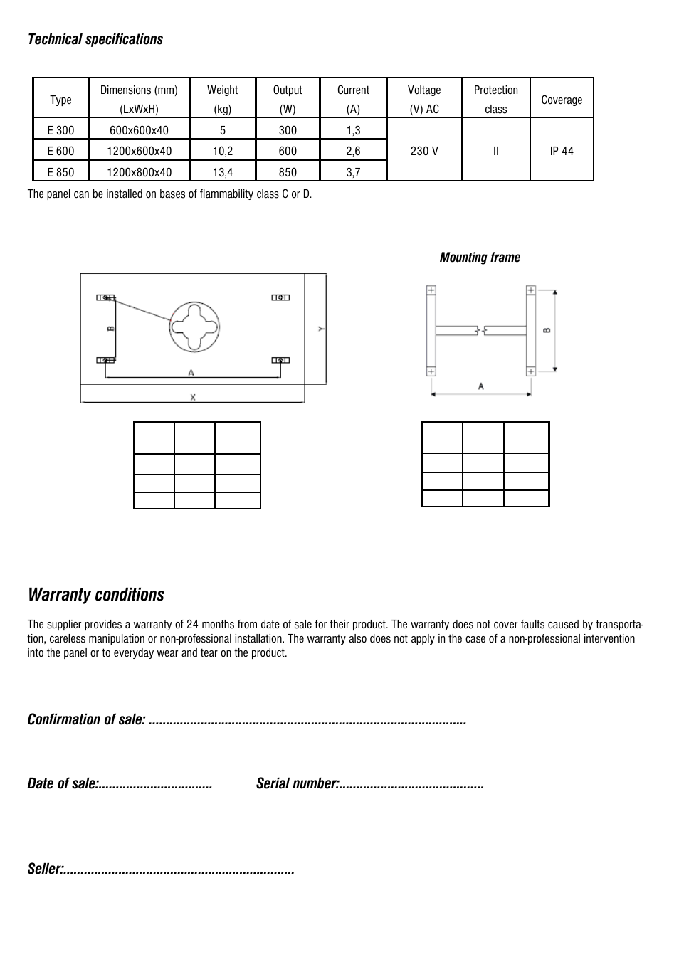 Warranty conditions | Fenix ECOSUN E User Manual | Page 7 / 12