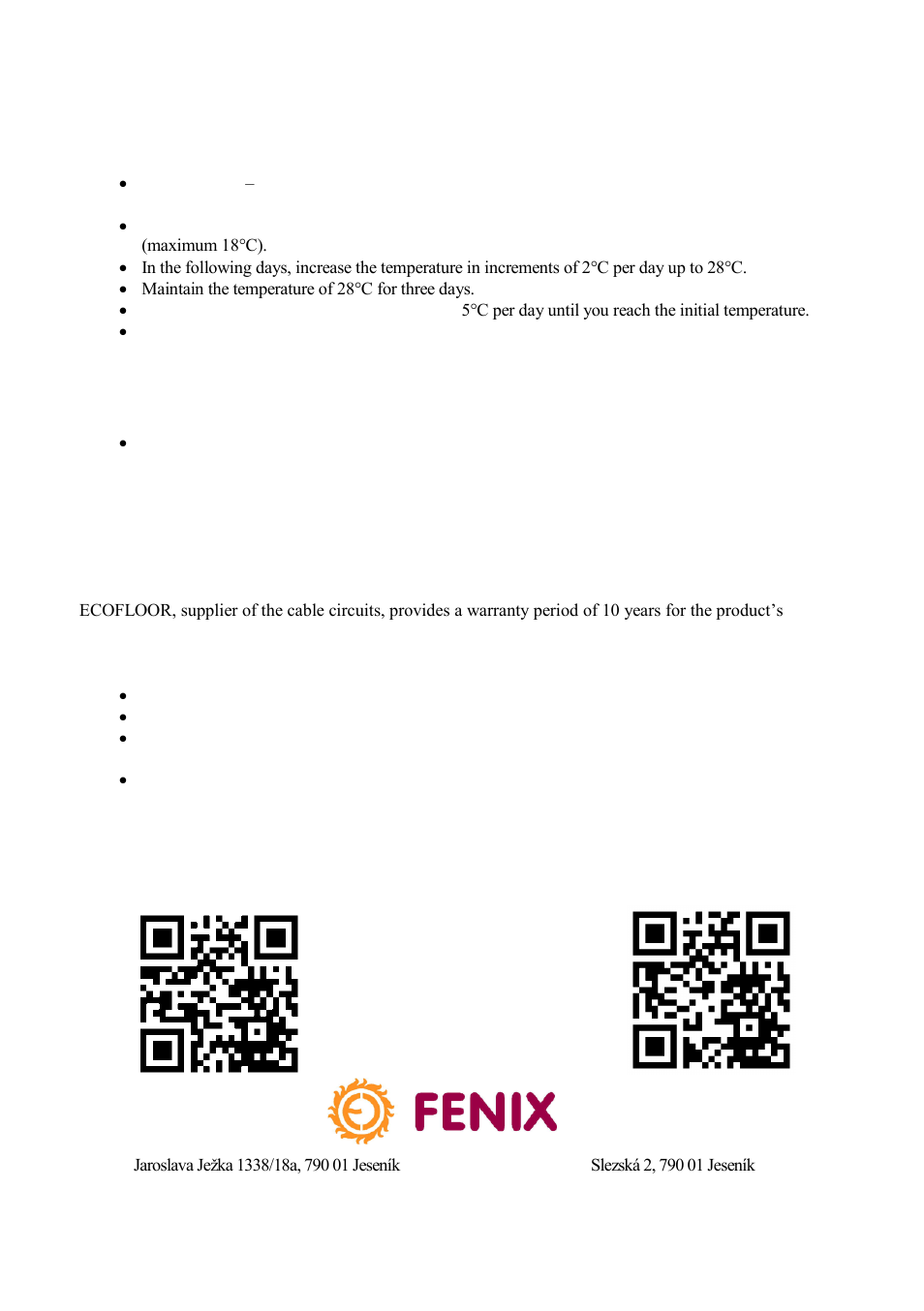 Accelerating the warming of heating floors, Warranty, claims, A) for heating mat laid in a concrete layer | Fenix LDTS User Manual | Page 14 / 28