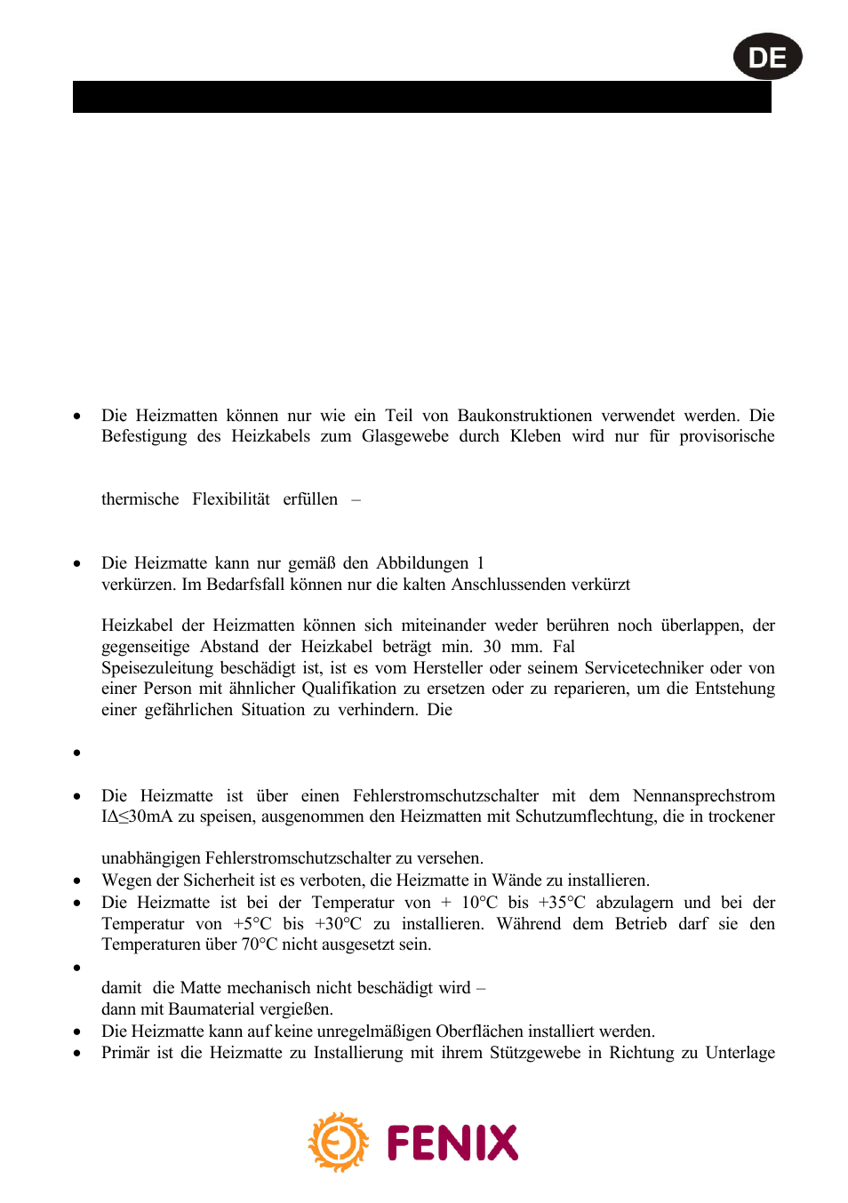 Ldts, Installationsanleitung, Allgemeine bedingungen | Fenix LDTS User Manual | Page 15 / 28