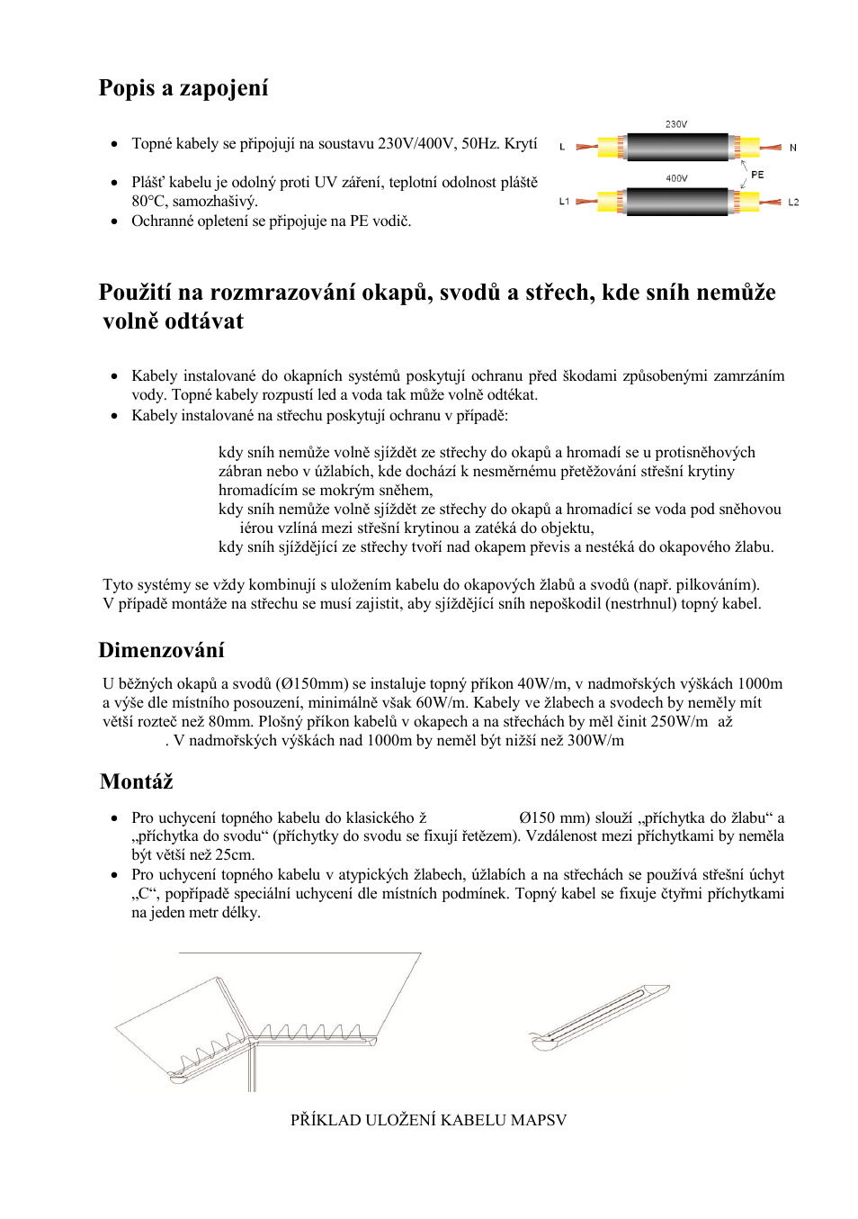 Popis a zapojení, A) dimenzování, B) montáž | Fenix MAPSV 30 User Manual | Page 2 / 20