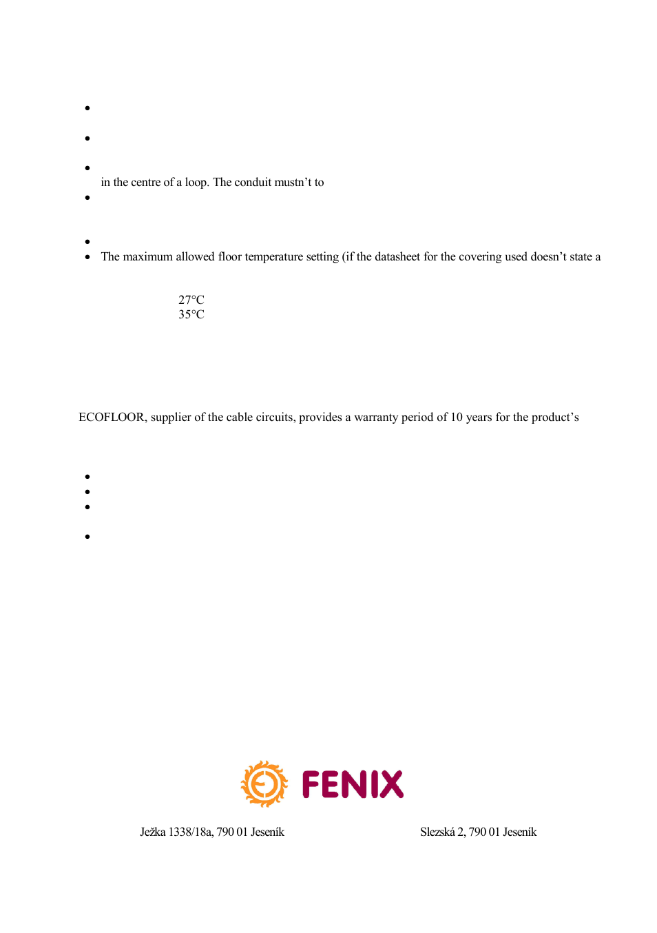 Warranty, claims, Regulation | Fenix ADSV User Manual | Page 10 / 20