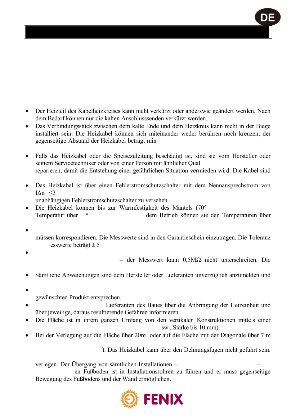 Adsv, Installationsanleitung, Allgemeine bedingungen | Fenix ADSV User Manual | Page 11 / 20