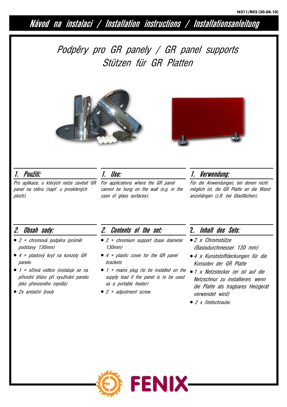 Fenix Podpěry pro GR panely User Manual | 2 pages