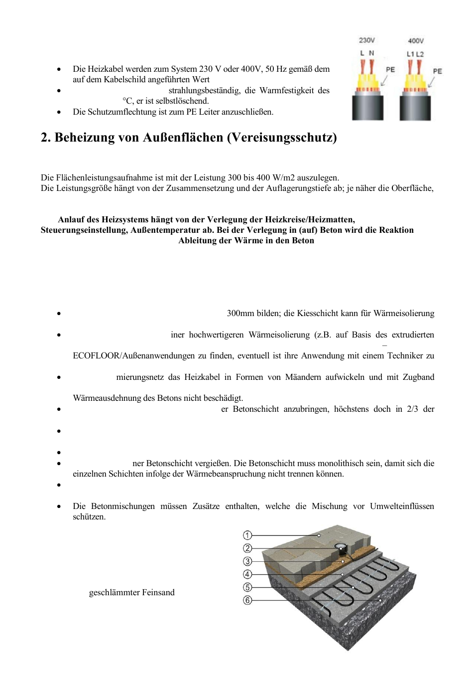 Beschreibung und anschluss, Beheizung von außenflächen (vereisungsschutz), A) dimensionierung | B) montage in beton | Fenix MADPSP 40 W/m User Manual | Page 10 / 16