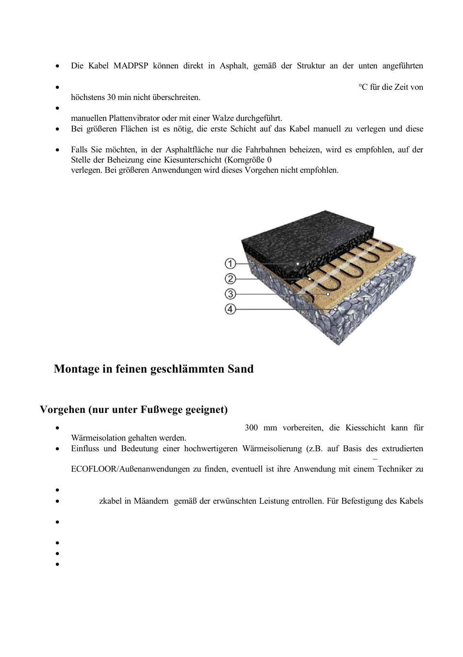 C) montage in asphalt, D) montage in feinen geschlämmten sand, Installation in asphalt | Vorgehen (nur unter fußwege geeignet) | Fenix MADPSP 40 W/m User Manual | Page 11 / 16