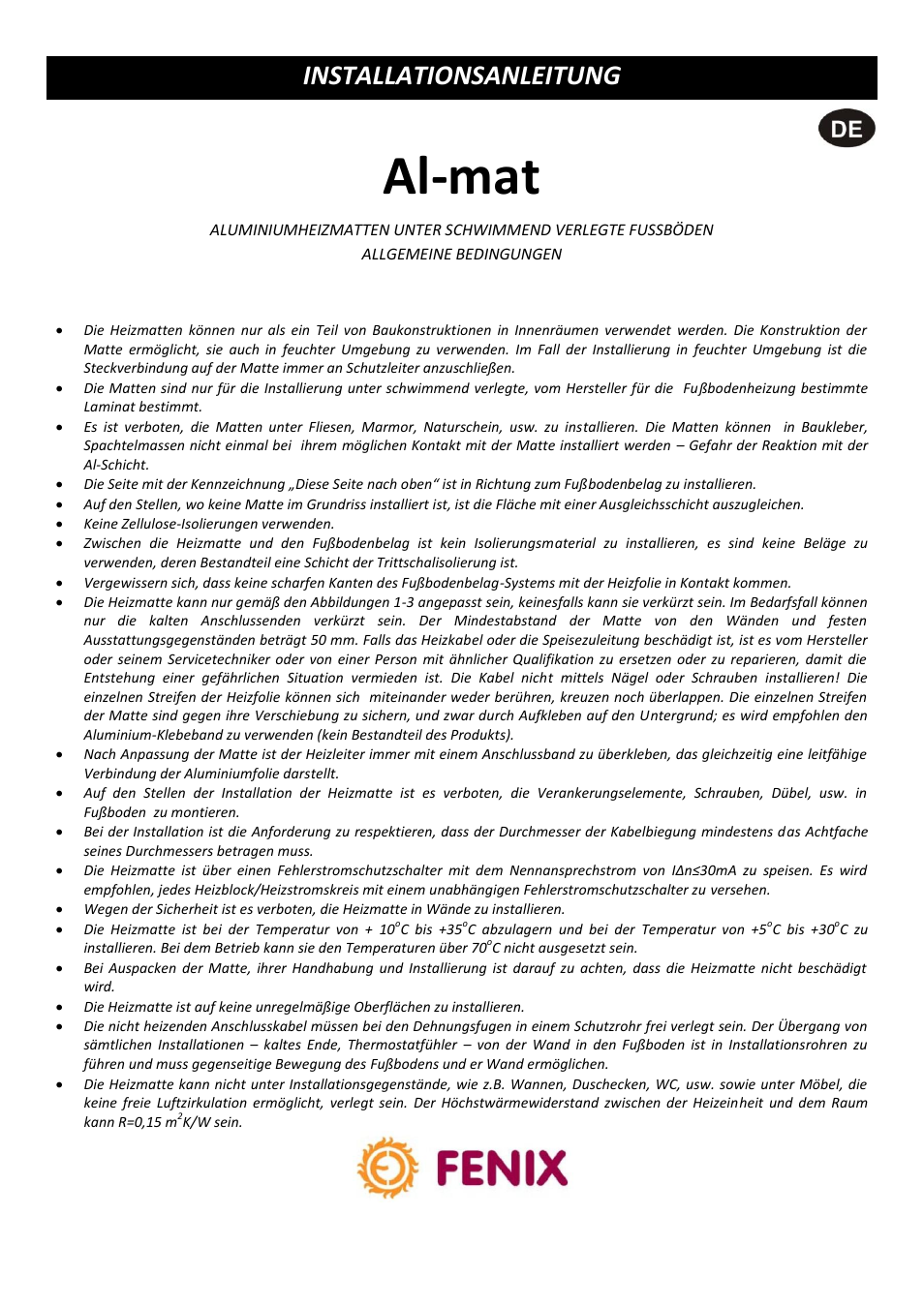 Al-mat, Installationsanleitung | Fenix AL-MAT User Manual | Page 9 / 16