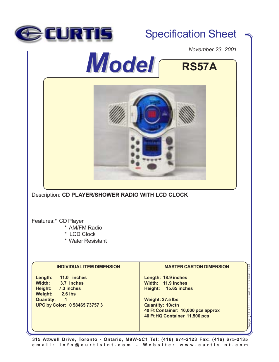 Curtis RS57A User Manual | 1 page