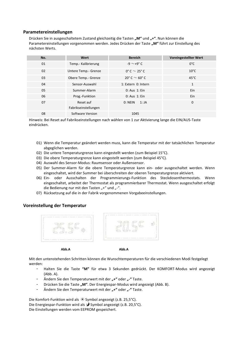 Parametereinstellungen, Voreinstellung der temperatur | Fenix HT-600 User Manual | Page 10 / 12