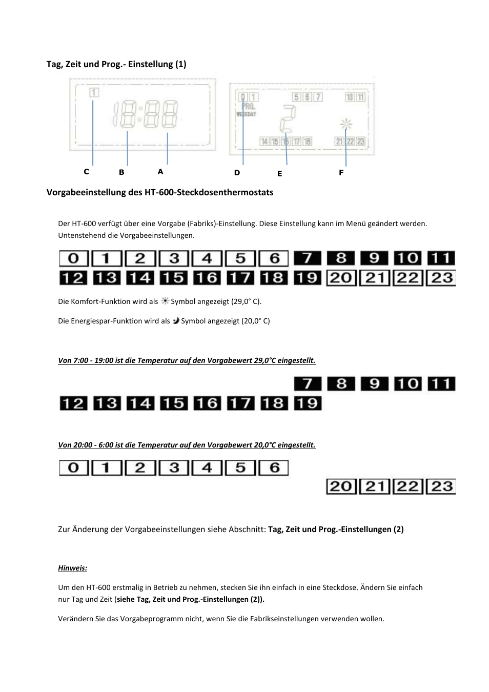 Tag, zeit und prog.- einstellung (1) | Fenix HT-600 User Manual | Page 11 / 12