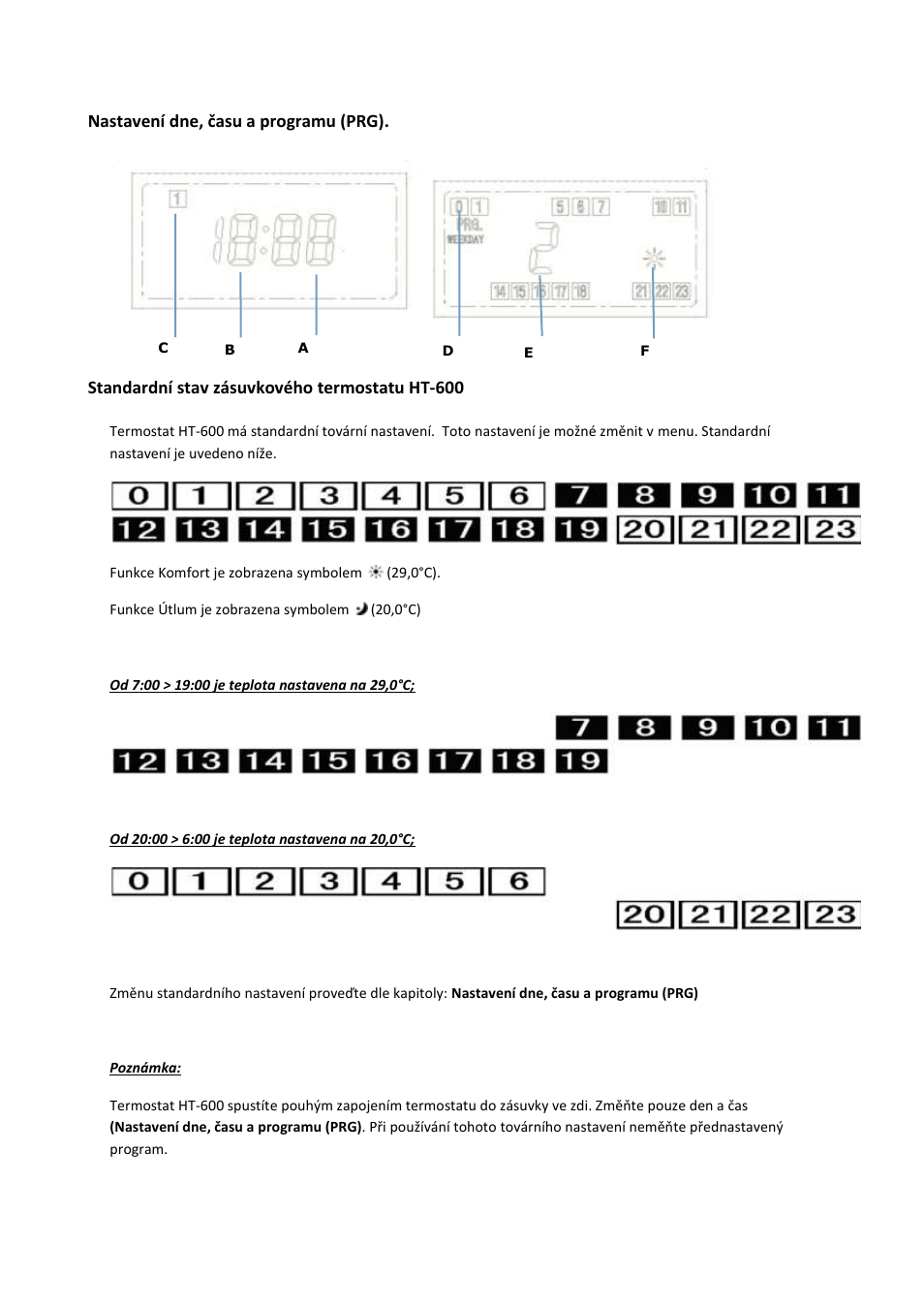 Nastavení dne, času a programu (prg), Standardní stav zásuvkového termostatu ht-600 | Fenix HT-600 User Manual | Page 3 / 12