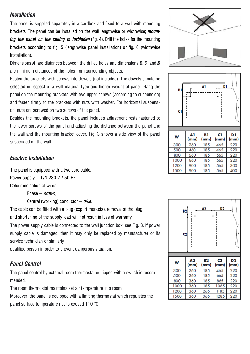 Installation, Electric installation, Panel control | Fenix PANEL MR User Manual | Page 11 / 20