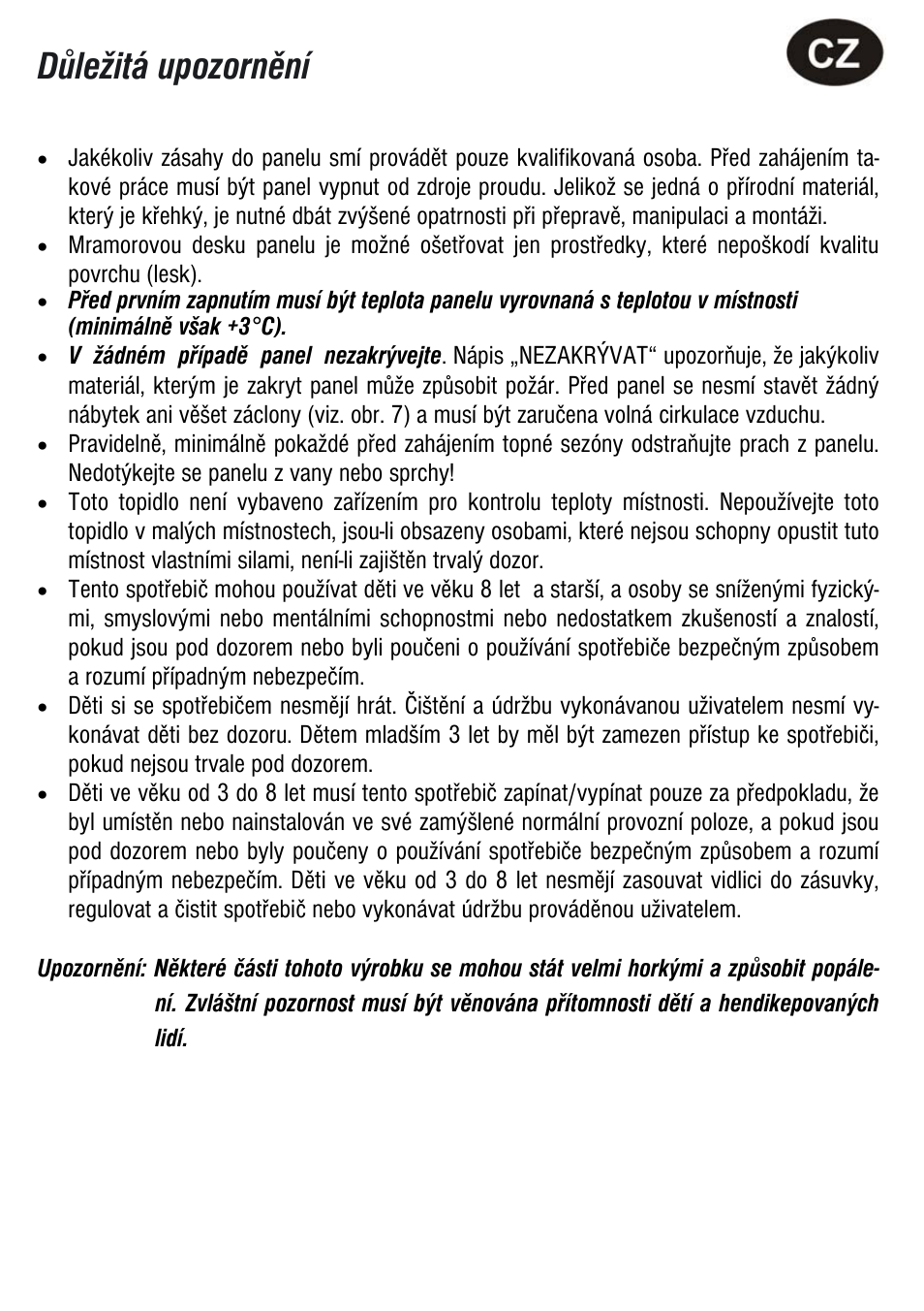 Důležitá upozornění | Fenix PANEL MR User Manual | Page 2 / 20