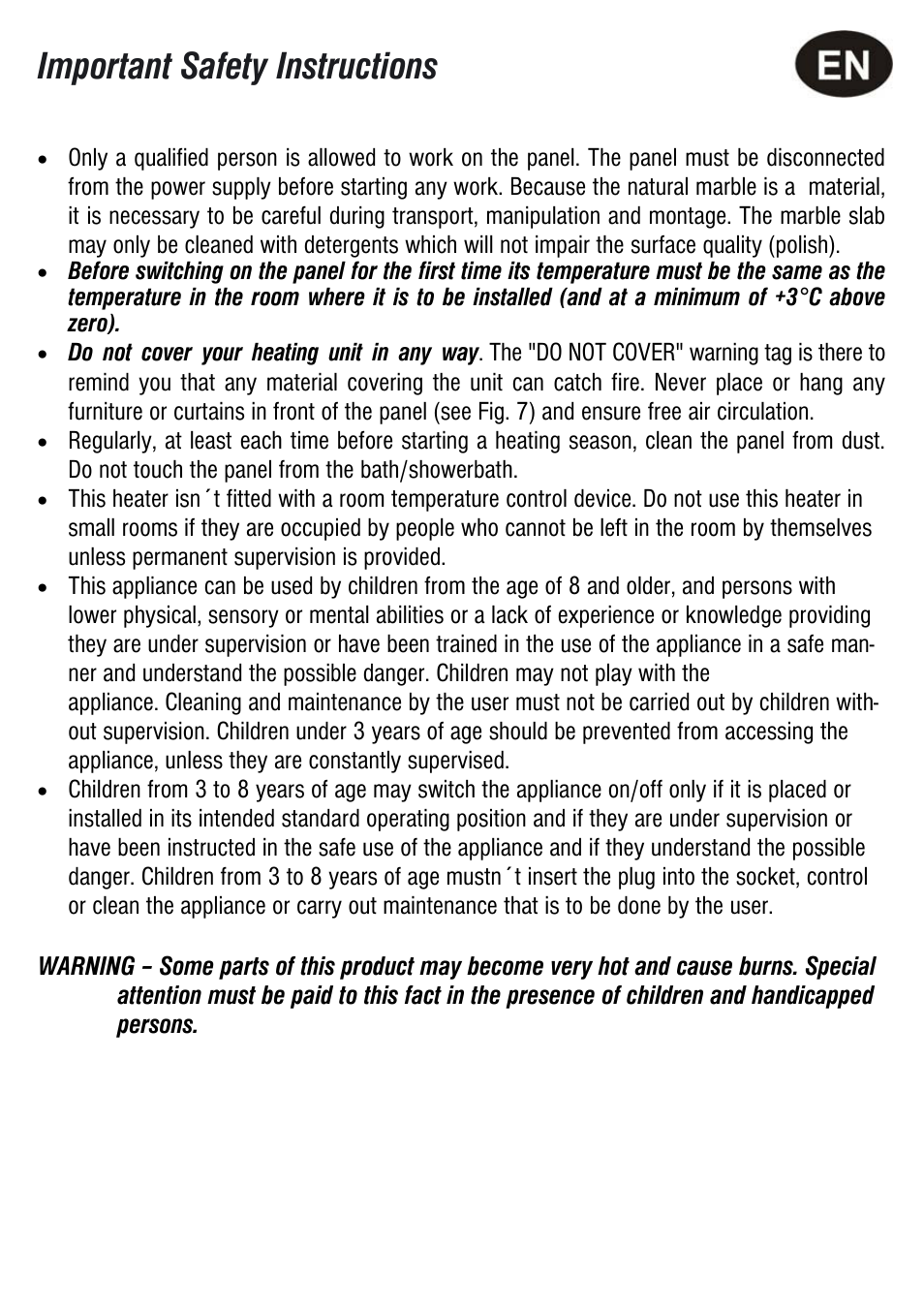 Important safety instructions | Fenix PANEL MR User Manual | Page 8 / 20