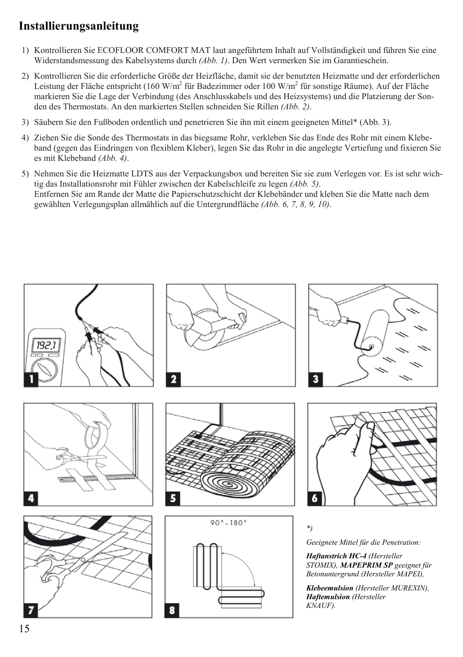 Installierungsanleitung | Fenix ECOFLOOR Comfort Mat User Manual | Page 15 / 24
