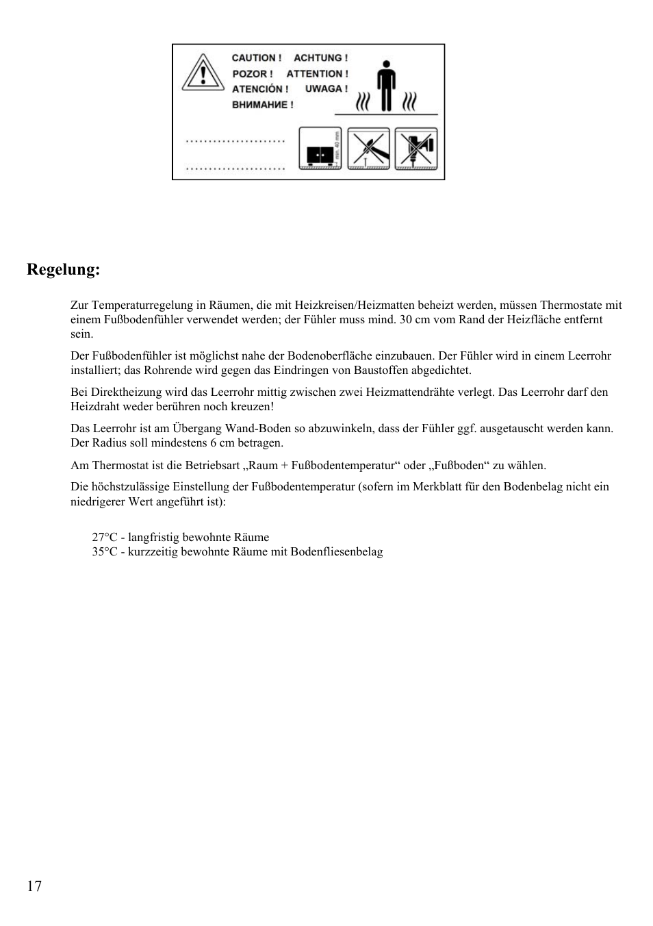 Regelung | Fenix ECOFLOOR Comfort Mat User Manual | Page 17 / 24