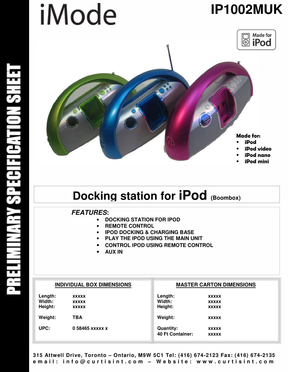 Curtis IP1002MUK User Manual | 1 page