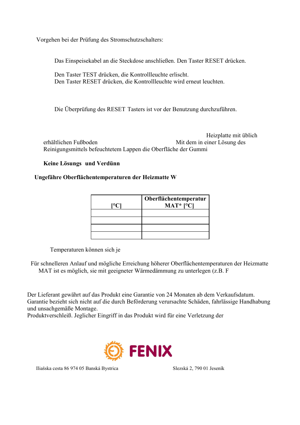 Fenix W-MAT User Manual | Page 12 / 28