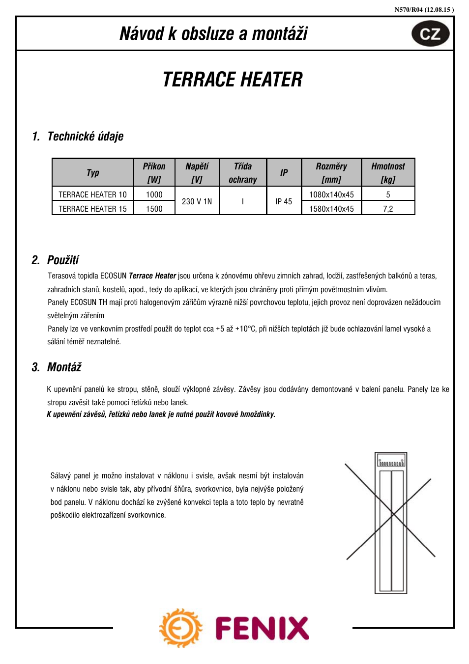 Fenix ECOSUN Terrace heater User Manual | 16 pages