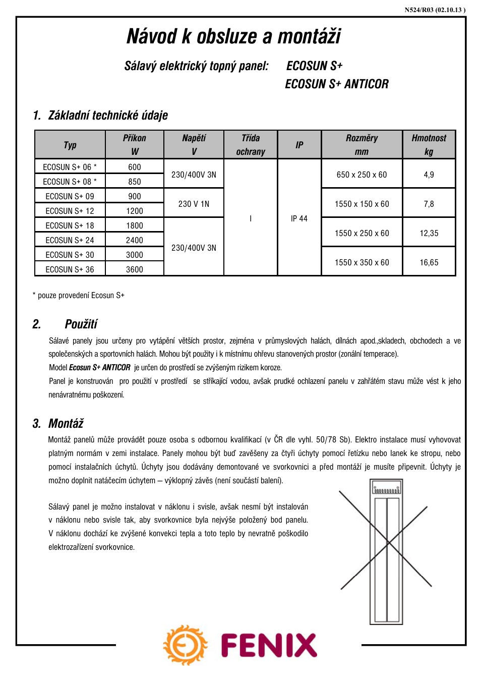 Fenix ECOSUN S+ / S+ Anticor / Short User Manual | 16 pages
