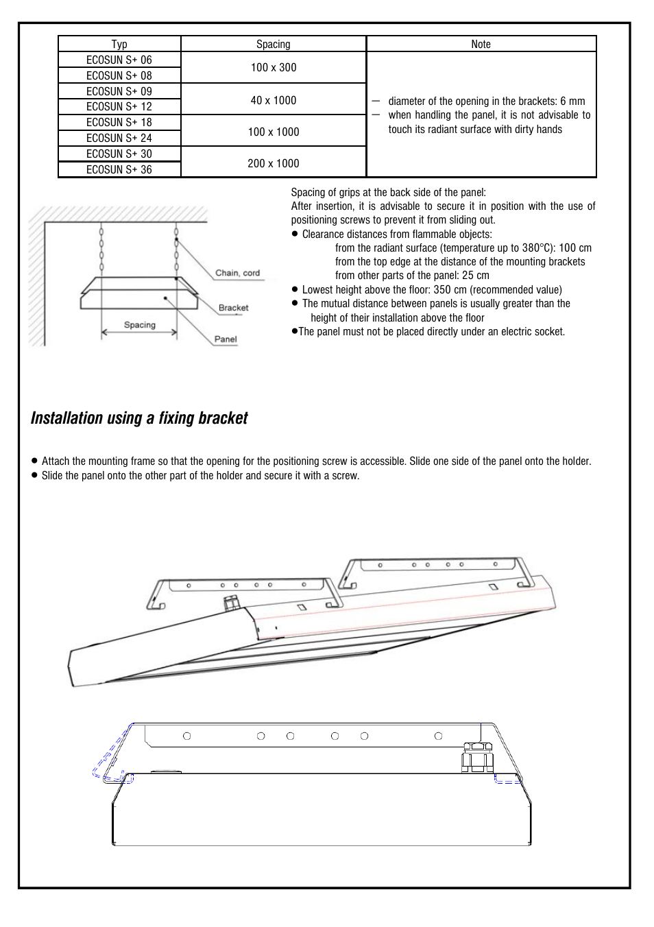 Installation using a fixing bracket | Fenix ECOSUN S+ / S+ Anticor / Short User Manual | Page 6 / 16