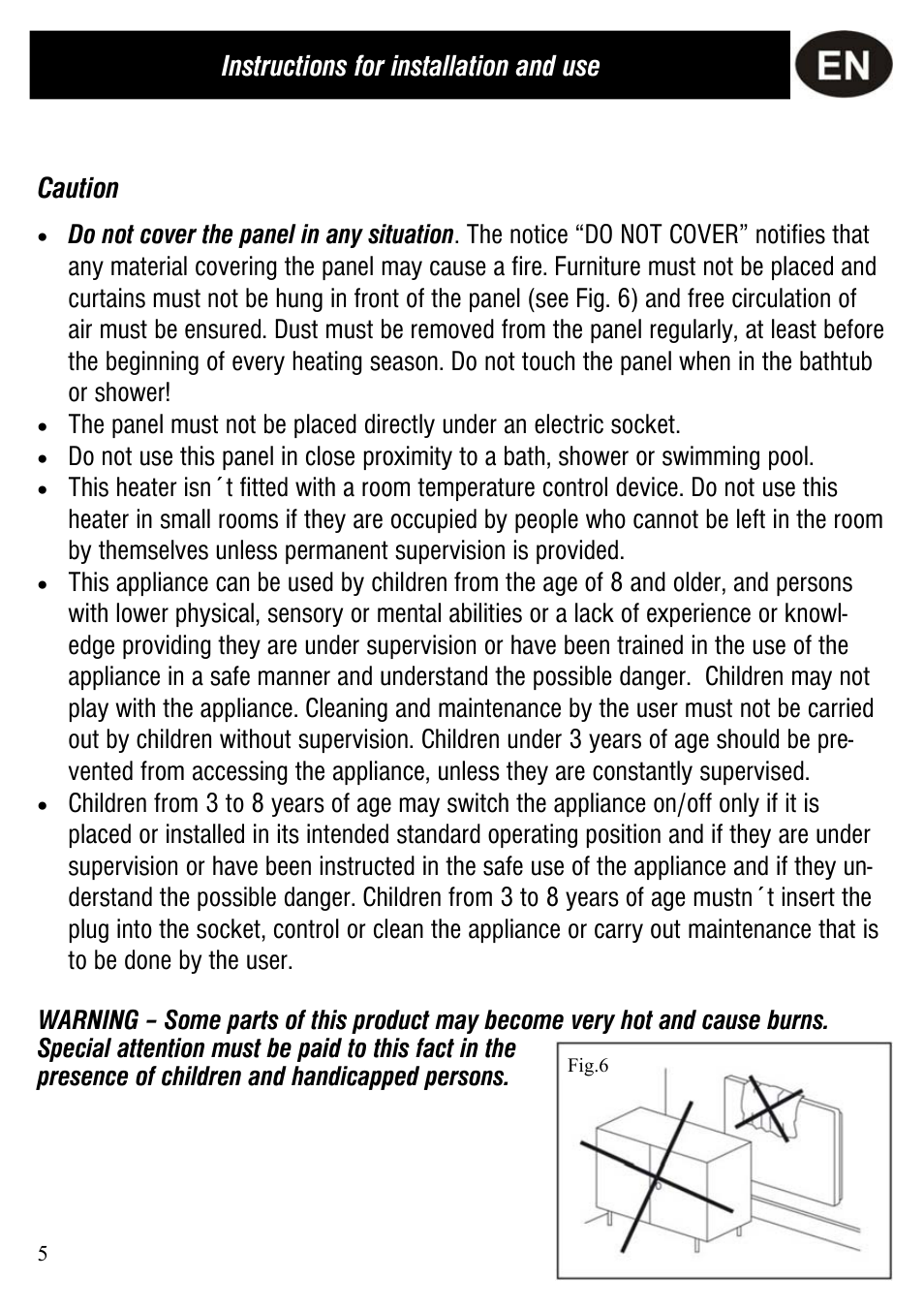 Instructions for installation and use caution | Fenix Ecosun 750 IKP User Manual | Page 5 / 16