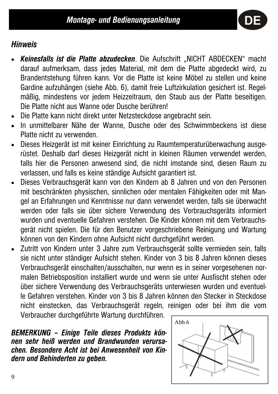 Hinweis, Montage- und bedienungsanleitung | Fenix Ecosun 750 IKP User Manual | Page 9 / 16