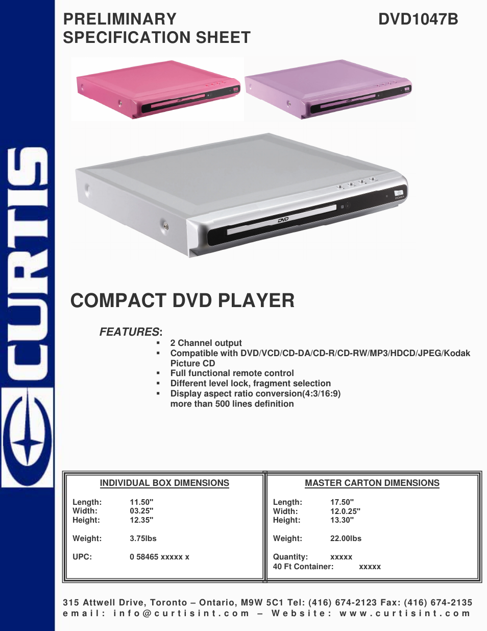 Curtis DVD1047B User Manual | 1 page