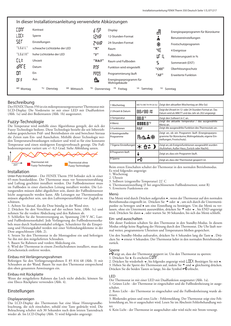 Fuzzy-technologie, Installation, Einstellungen | Beschreibung | Fenix THERM 350 User Manual | Page 16 / 24