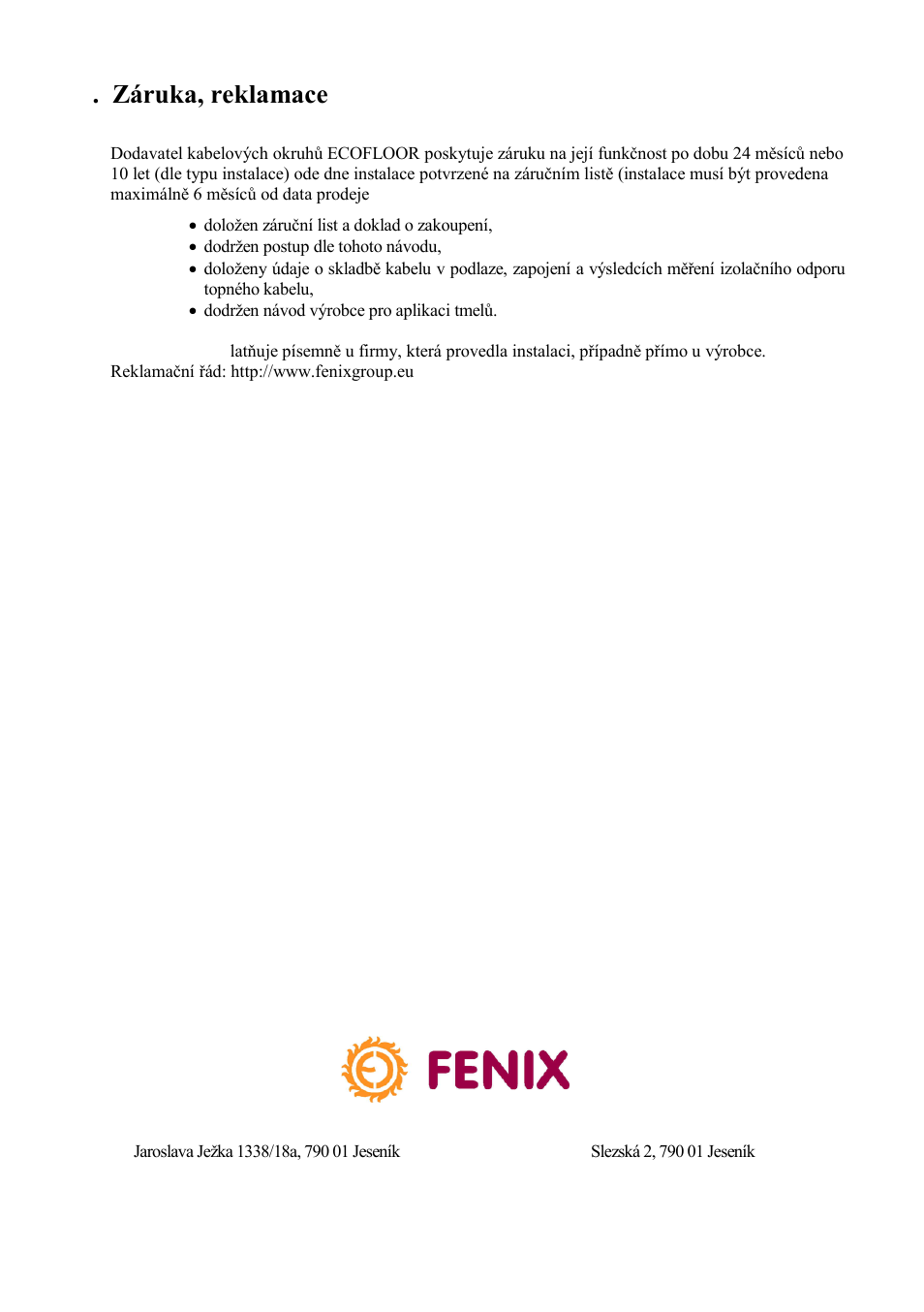 Záruka, reklamace, Fenix s.r.o. fenix trading s.r.o | Fenix ADPSV 18 User Manual | Page 7 / 22