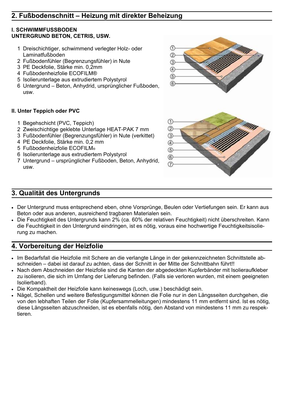 Qualität des untergrunds, Vorbereitung der heizfolie | Fenix ECOFILM SET User Manual | Page 12 / 24