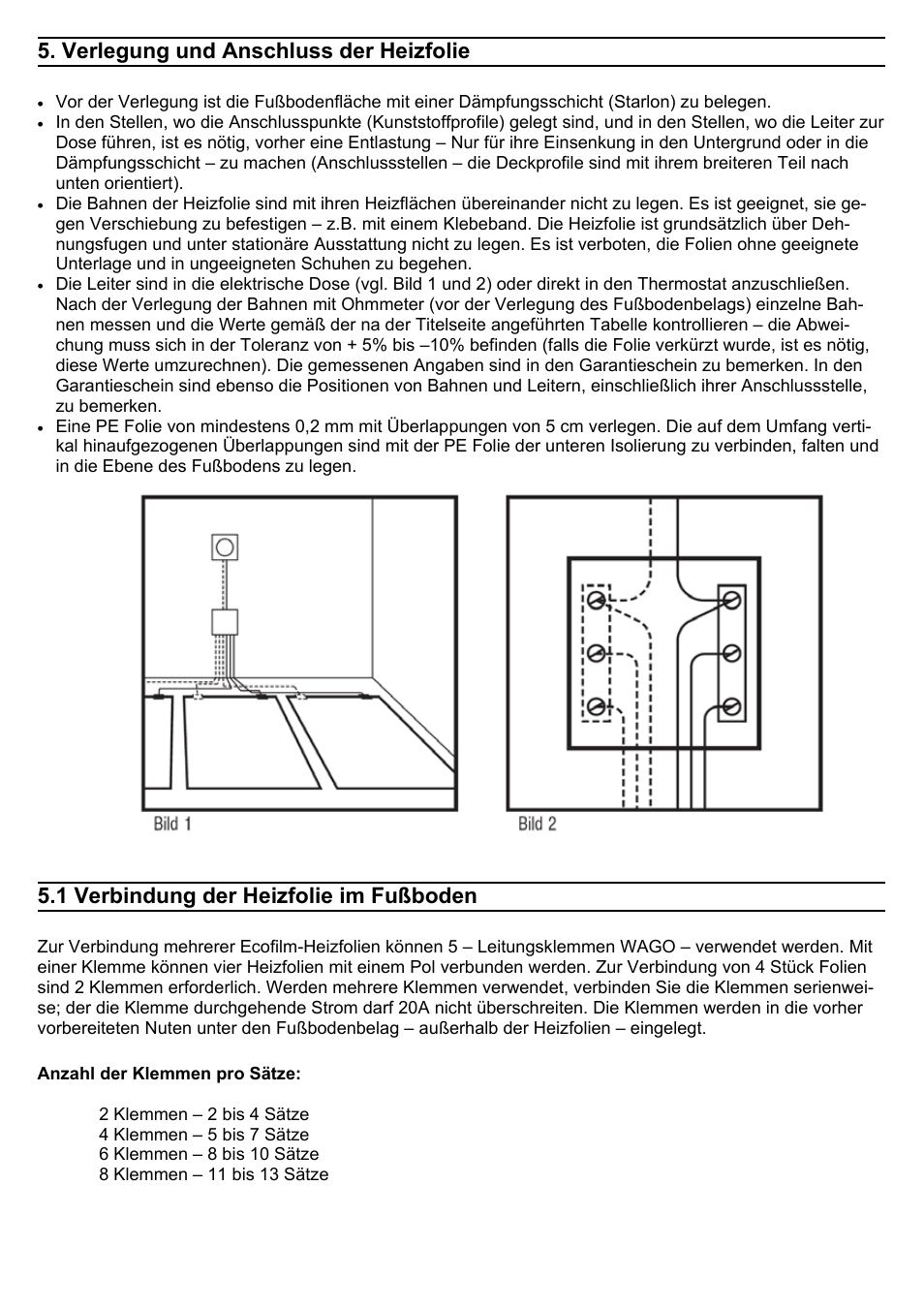 13 5. verlegung und anschluss der heizfolie, 1 verbindung der heizfolie im fußboden | Fenix ECOFILM SET User Manual | Page 13 / 24