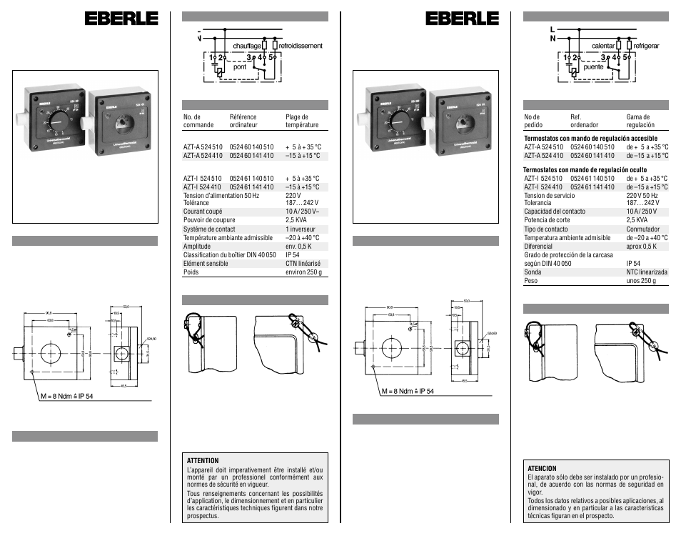 Thermostats electroniques, Thermostato universal – electrónico | Fenix EBERLE AZT-A (AZT-I) 524 410 (510) User Manual | Page 2 / 2
