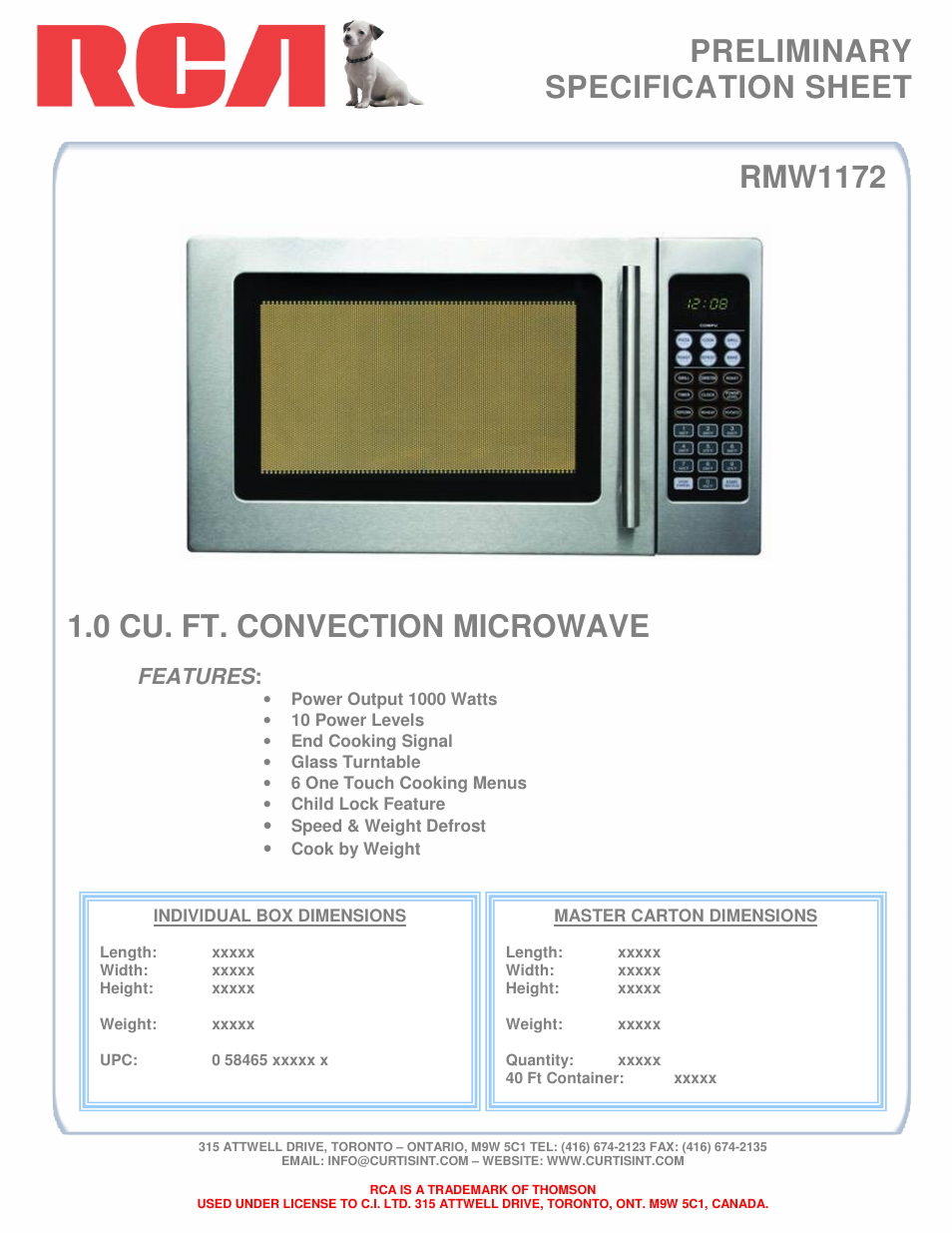 Curtis RMW1172 User Manual | 1 page