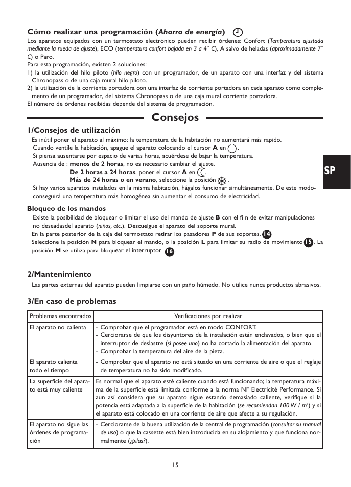 Sp consejos, 1/consejos de utilización, 2/mantenimiento | 3/en caso de problemas | Fenix SOLIUS User Manual | Page 15 / 24