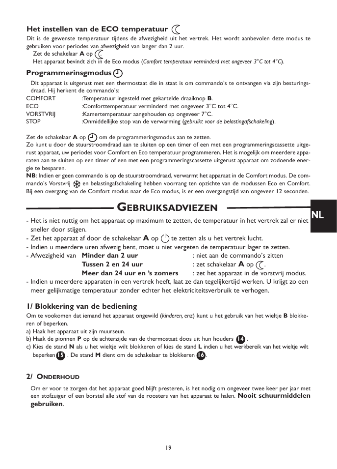 Ebruiksadviezen | Fenix SOLIUS User Manual | Page 19 / 24