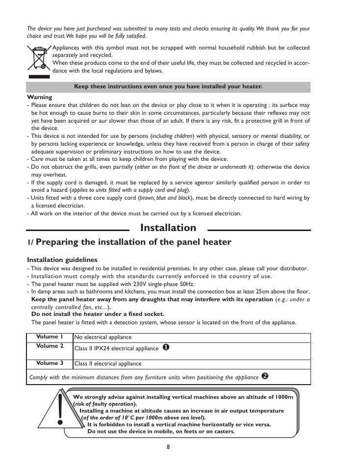 Installation, Preparing the installation of the panel heater | Fenix SOLIUS User Manual | Page 8 / 24