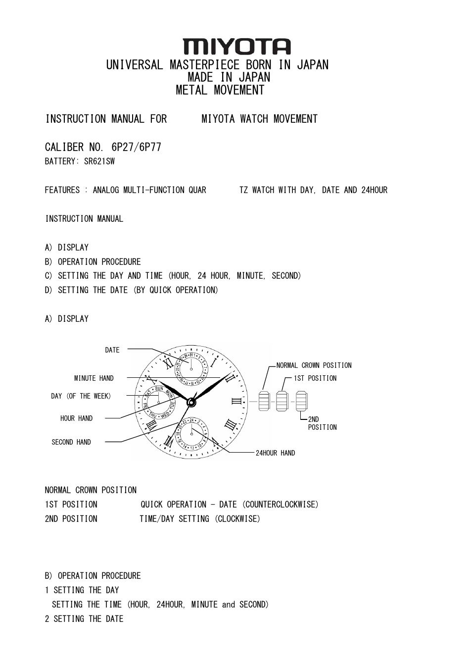 FESTINA 6P27 User Manual | 21 pages