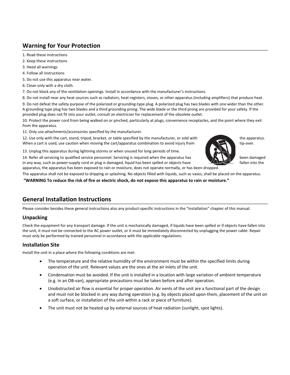 Warning for your protection, General installation instructions | FiberPlex VIM-0808 User Manual | Page 3 / 21