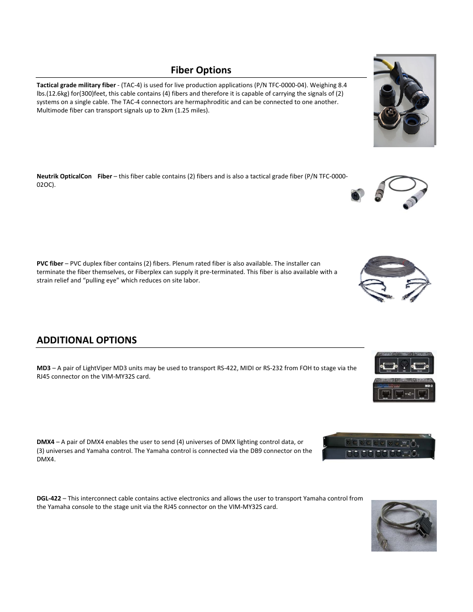 Fiber options, Additional options | FiberPlex VIM-MY32 User Manual | Page 12 / 15