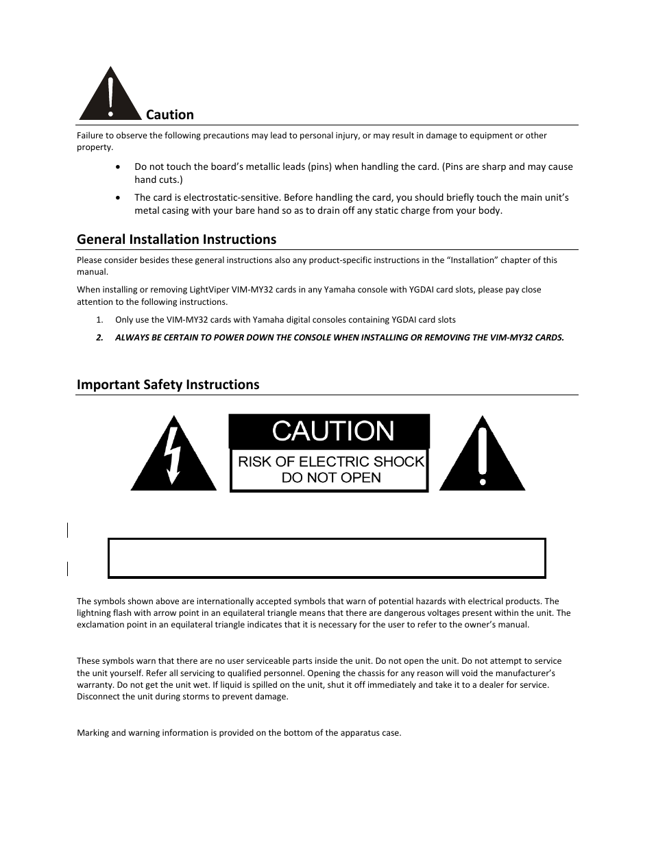 Caution, General installation instructions, Important safety instructions attention | Warning | FiberPlex VIM-MY32 User Manual | Page 4 / 15
