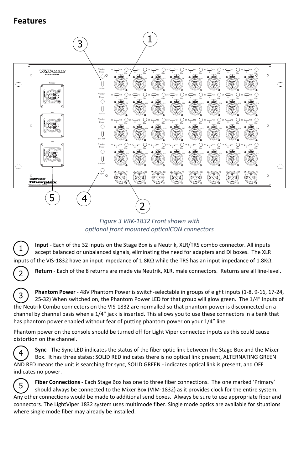 Features, Vrk-1832 | FiberPlex VRK-1832 User Manual | Page 8 / 16
