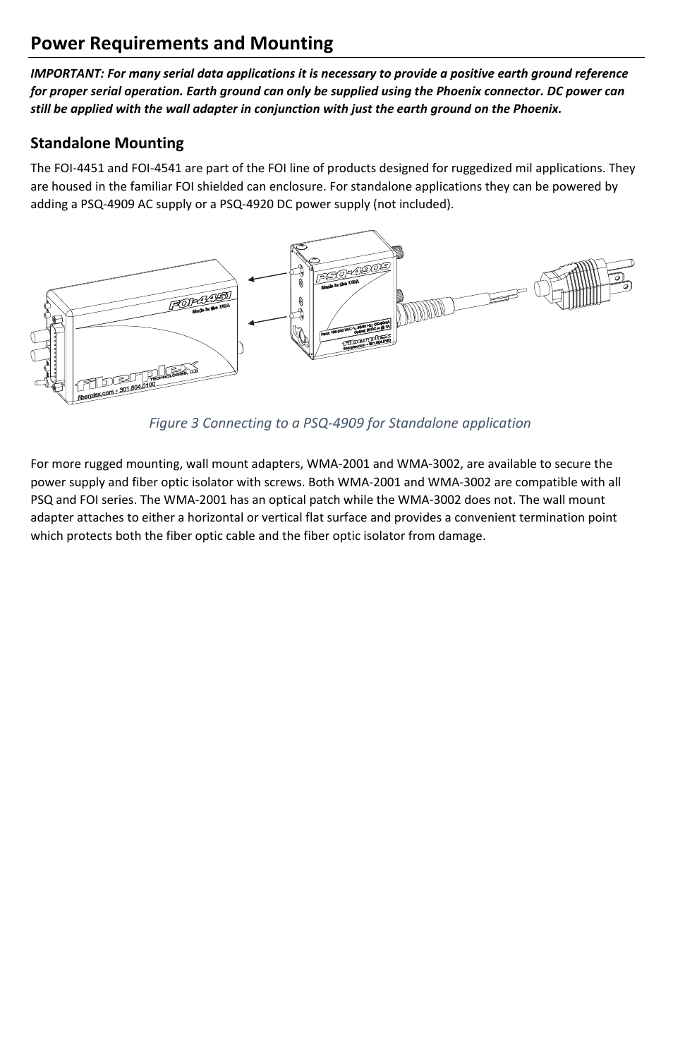 Power requirements and mounting | FiberPlex FOI-4451 User Manual | Page 10 / 16