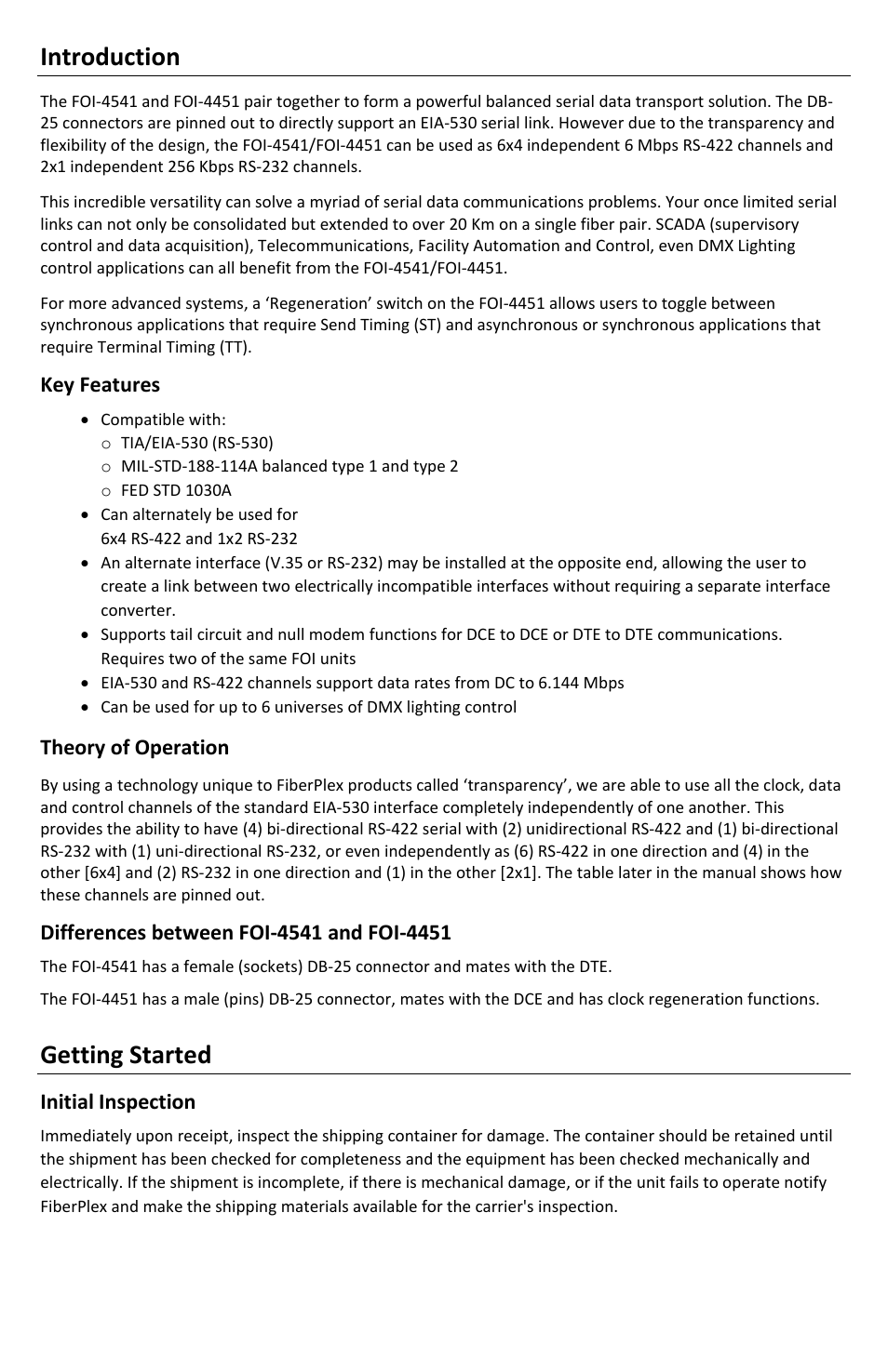 Introduction, Getting started | FiberPlex FOI-4451 User Manual | Page 5 / 16